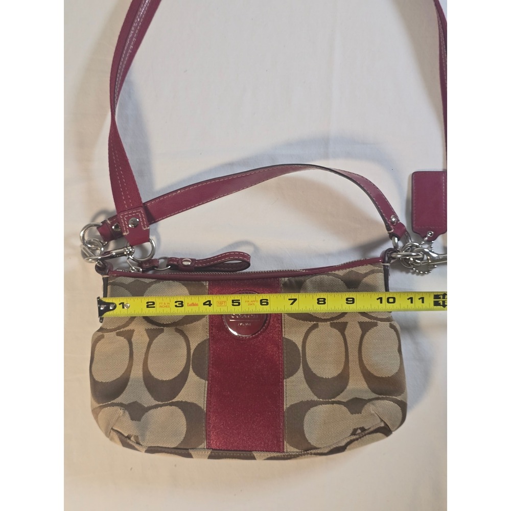 Coach Signature Canvas Crossbody Bag Khaki Raspberry Pink F17439 Small Hobo - Picture 5 of 6